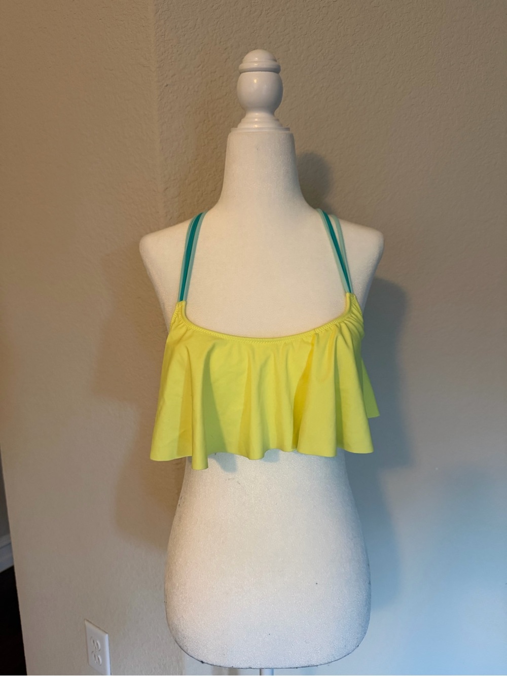 PINK Victoria's Secret Yellow Ruffle Bikini Top with Teal Straps